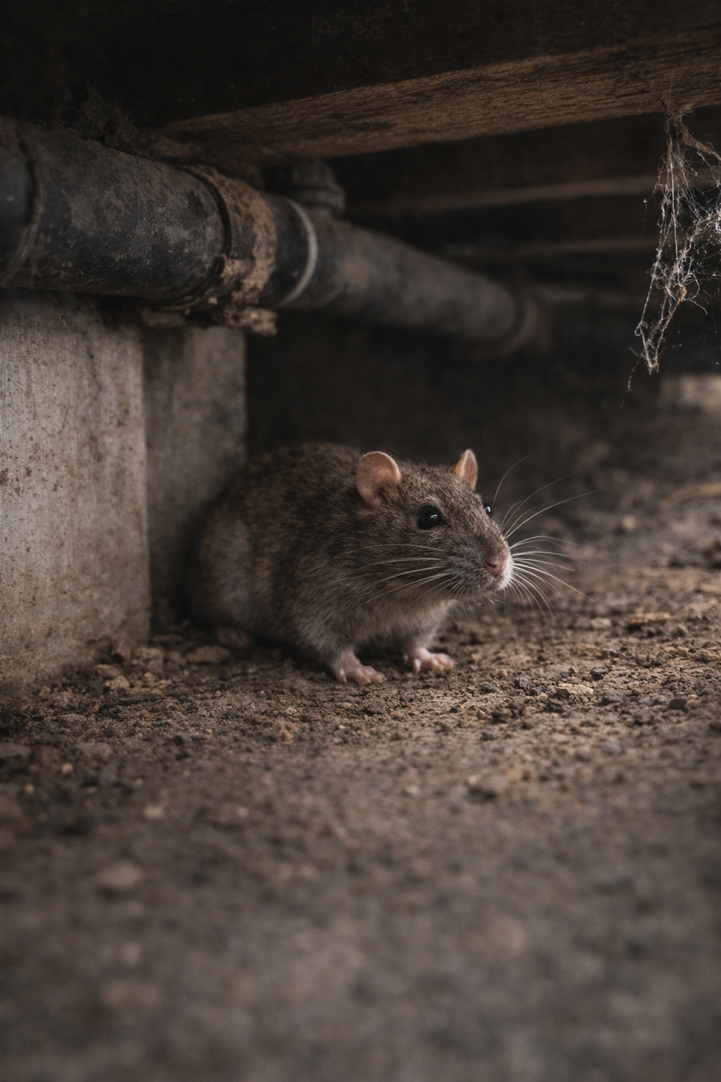 Rat in kruipruimte onder een woning als voorbeeld van een schuilplek en route richting huis