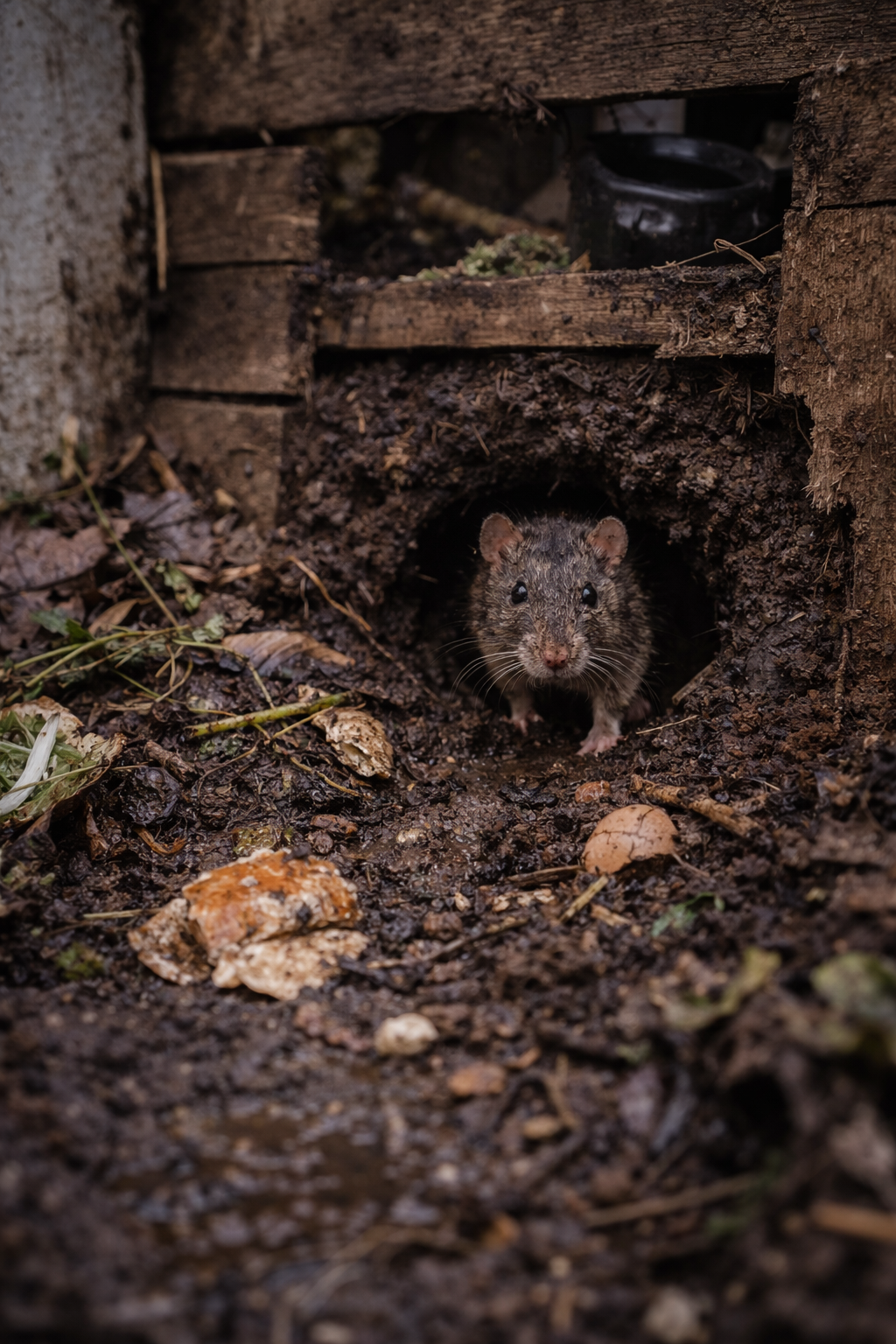 Rat buiten als route richting schuur of berging